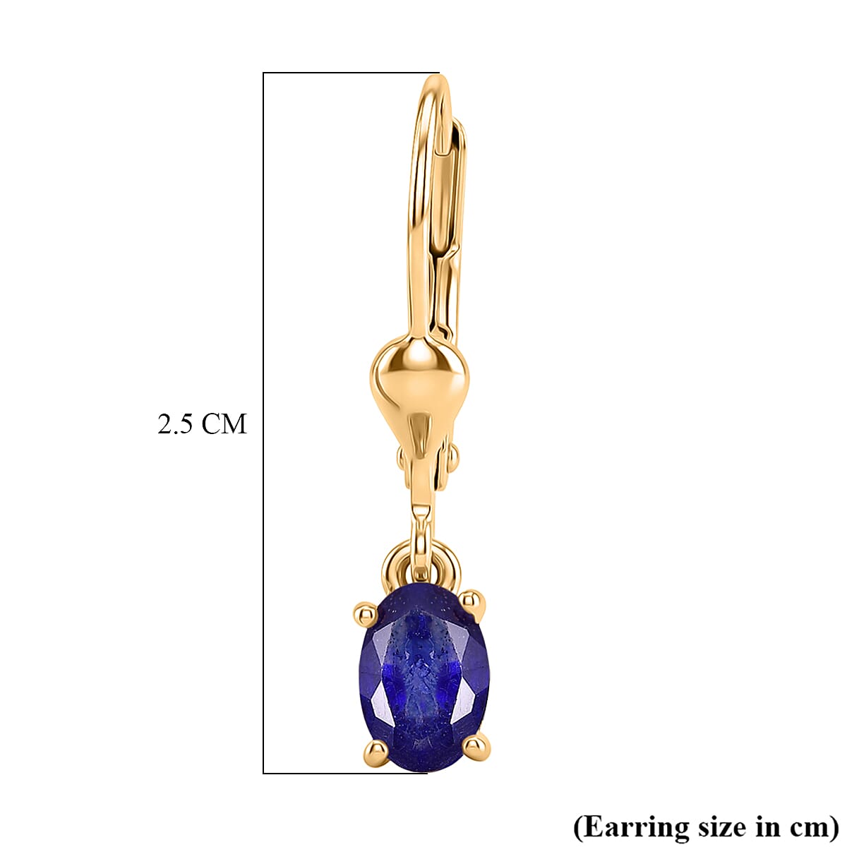 Royal Bali Collection - D'Joy Masoala Sapphire Solitaire Lever Back Earring in 18K Vermeil Yellow Gold Plated Sterling Silver 1.46 Ct.