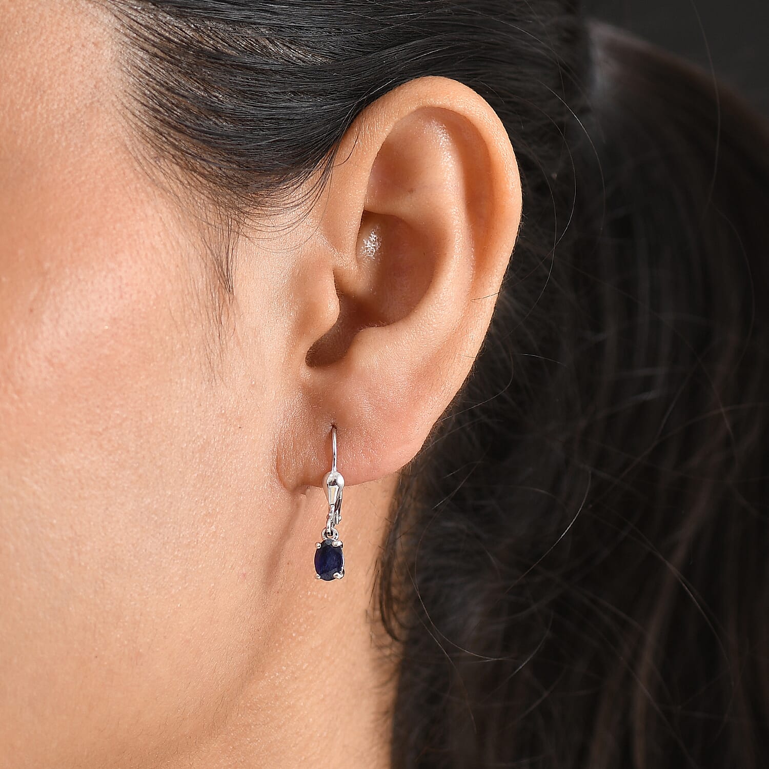 Royal Bali Collection - D'Joy Masoala Sapphire Solitaire Lever Back Earring in Rhodium Overlay Sterling Silver 1.46 Ct.