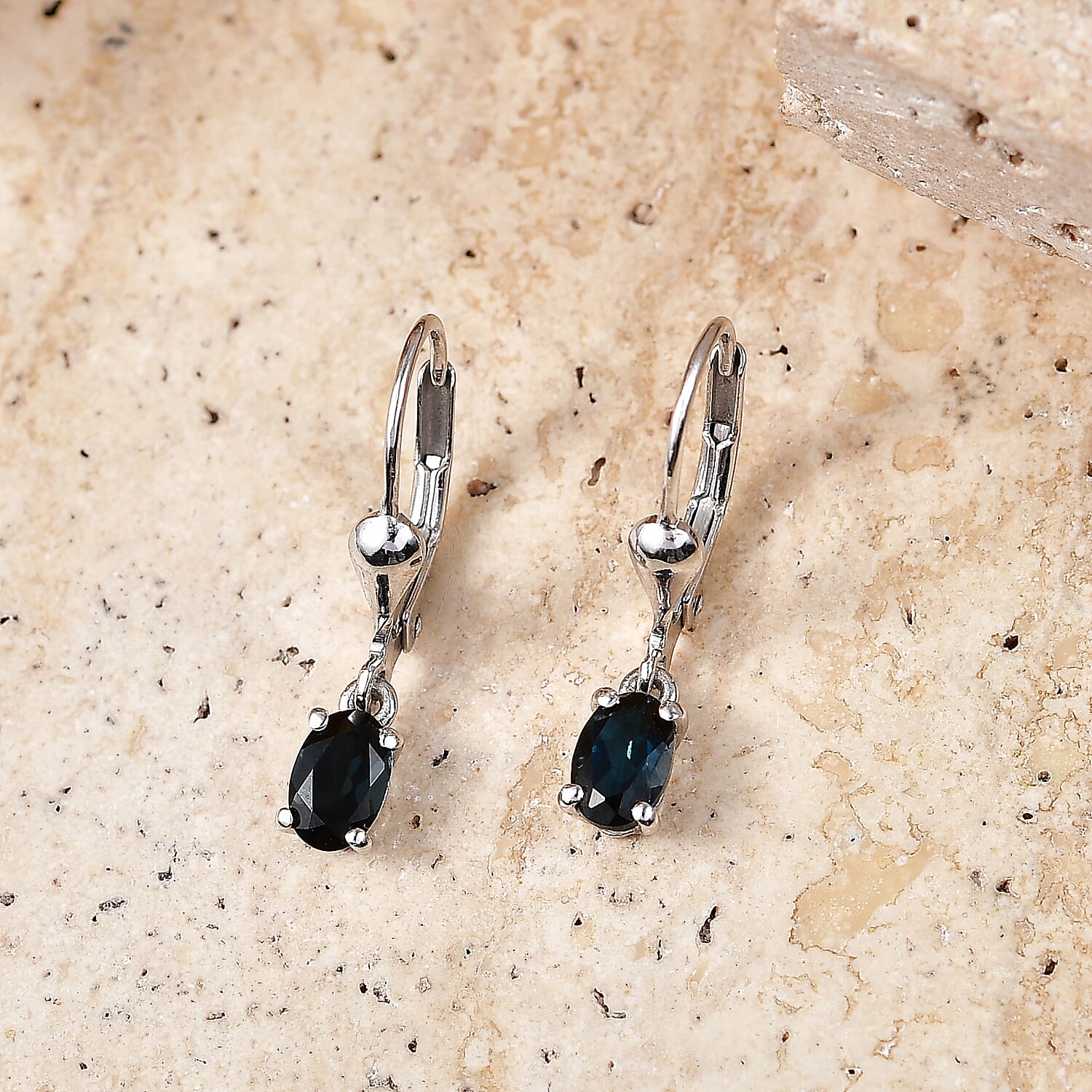 Royal Bali Collection - D'Joy London Blue Topaz Solitaire Lever Back Earring in Rhodium Overlay Sterling Silver 1.05 Ct.