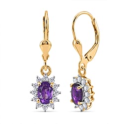 Royal Bali Collection - D'Joy Red Garnet & White Zircon Earring with Lever Back in 18K Vermeil Yellow Gold Plated Sterling Silver 1.77 Ct.