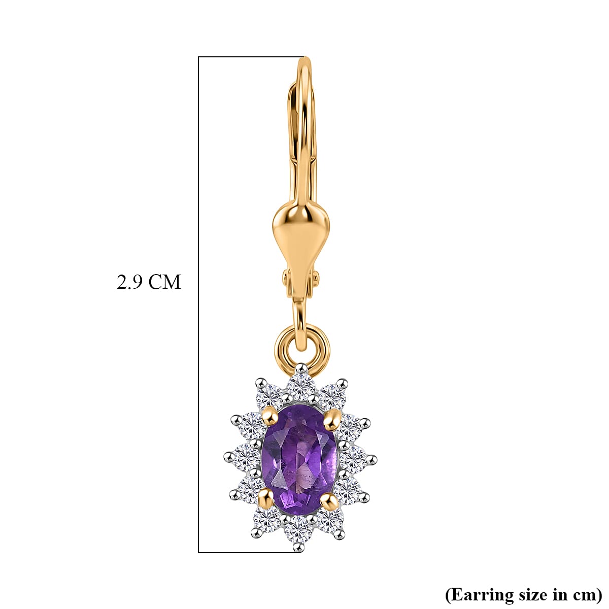 Royal Bali Collection - D'Joy African Amethyst & White Zircon Halo Earring with Lever Back in 18K Vermeil Yellow Gold Plated Sterling Silver 1.38 Ct.