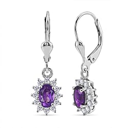Royal Bali Collection - D'Joy Red Garnet & White Zircon Earring with Lever Back in Rhodium Overlay Sterling Silver 1.77 Ct.