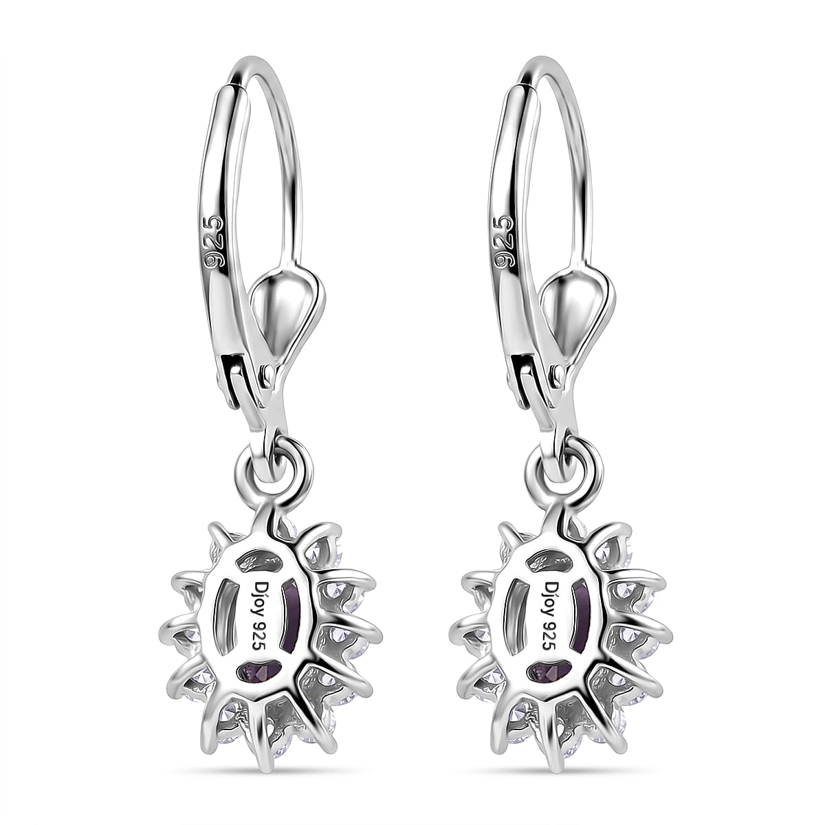 Royal Bali Collection - D'Joy African Amethyst & White Zircon Halo Earring with Lever Back in Rhodium Overlay Sterling Silver 1.38 Ct.