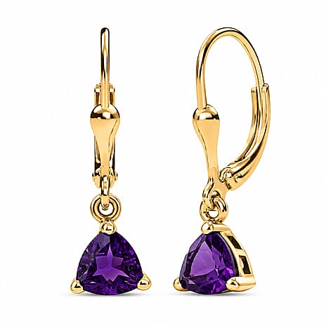 Royal Bali Collection - D'Joy African Amethyst Solitaire Lever Back Earring in 18K Vermeil Yellow Gold Plated Sterling Silver 1.34 Ct.
