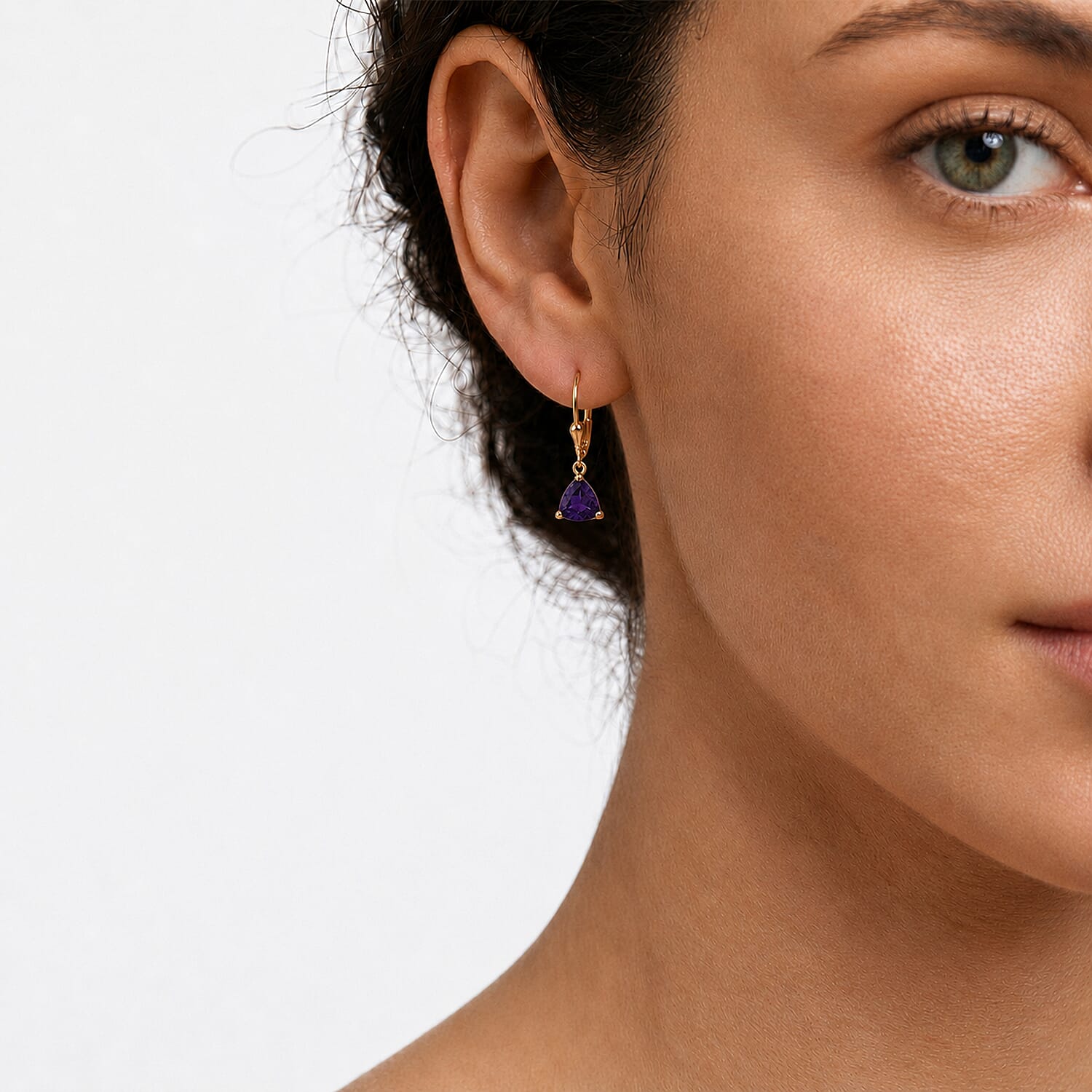 Royal Bali Collection - D'Joy African Amethyst Solitaire Lever Back Earring in 18K Vermeil Yellow Gold Plated Sterling Silver 1.34 Ct.