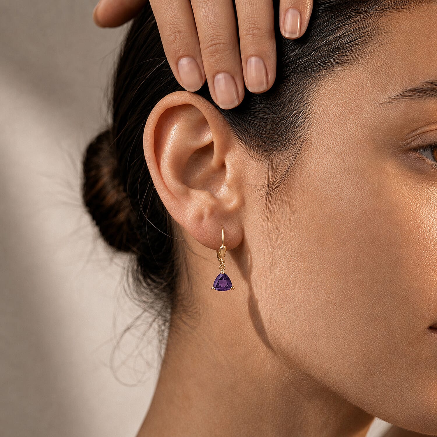 Royal Bali Collection - D'Joy African Amethyst Solitaire Lever Back Earring in 18K Vermeil Yellow Gold Plated Sterling Silver 1.34 Ct.