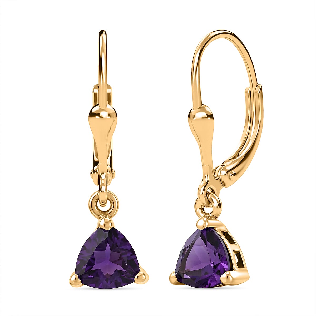 Royal Bali Collection - D'Joy African Amethyst Solitaire Lever Back Earring in 18K Vermeil Yellow Gold Plated Sterling Silver 1.34 Ct.