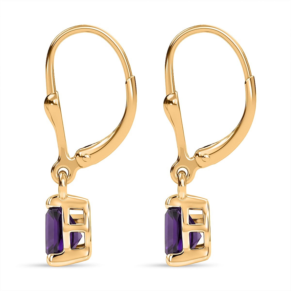 Royal Bali Collection - D'Joy African Amethyst Solitaire Lever Back Earring in 18K Vermeil Yellow Gold Plated Sterling Silver 1.34 Ct.