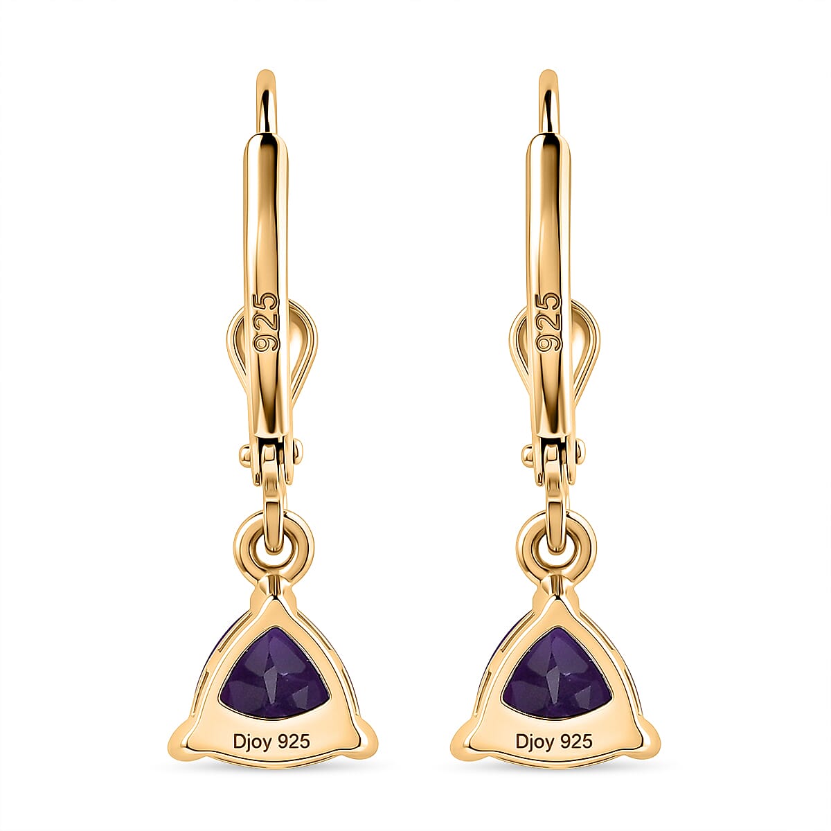 Royal Bali Collection - D'Joy African Amethyst Solitaire Lever Back Earring in 18K Vermeil Yellow Gold Plated Sterling Silver 1.34 Ct.