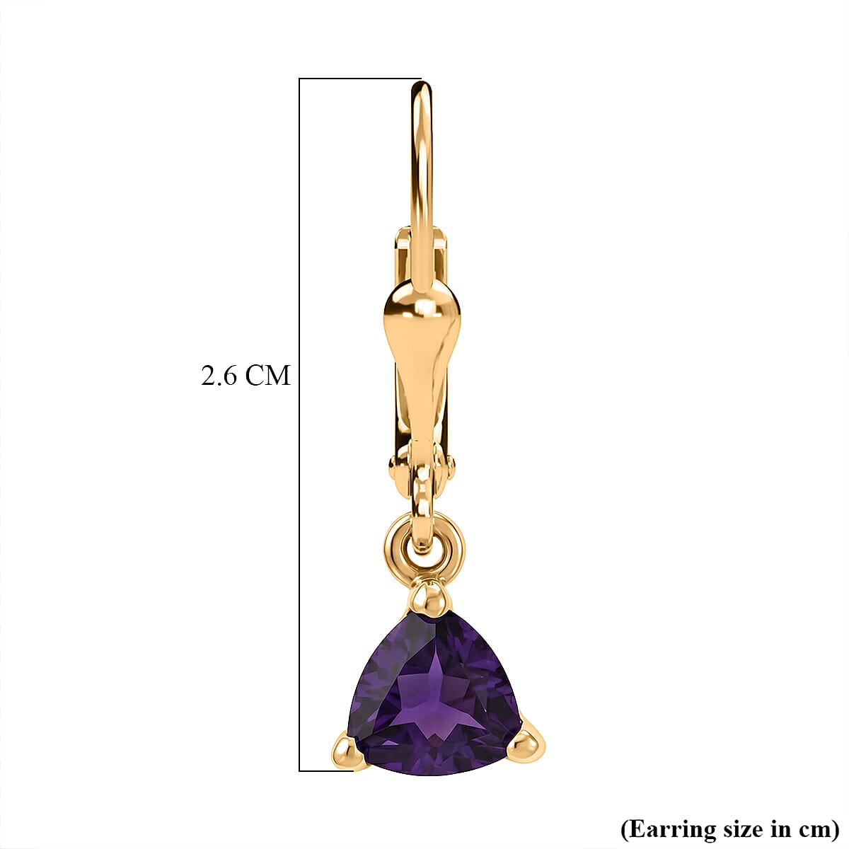 Royal Bali Collection - D'Joy African Amethyst Solitaire Lever Back Earring in 18K Vermeil Yellow Gold Plated Sterling Silver 1.34 Ct.