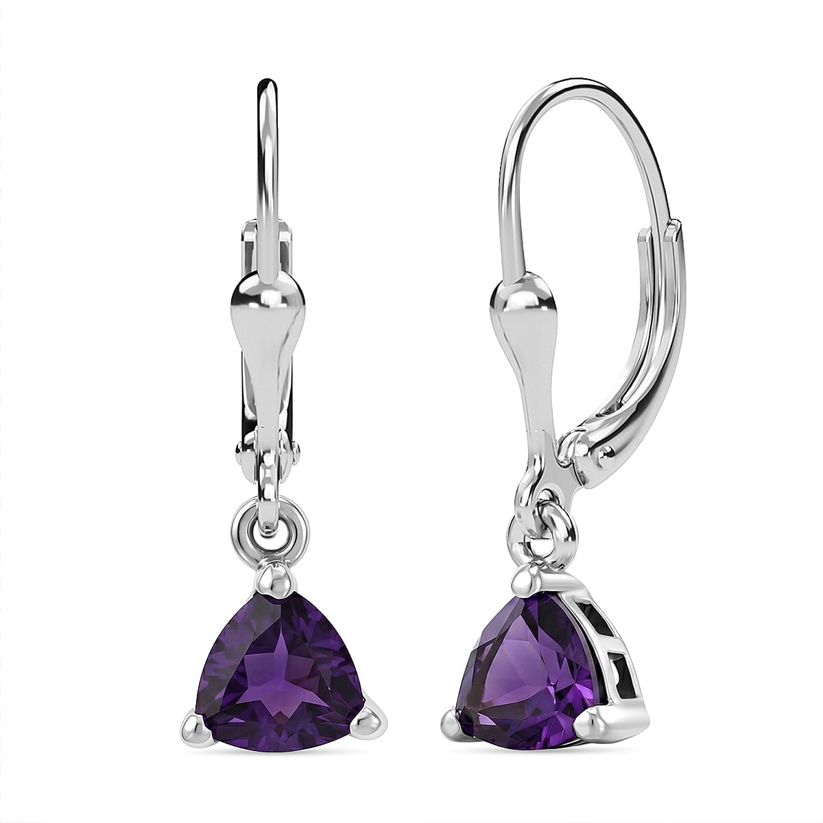 Royal Bali Collection - D'Joy African Amethyst Solitaire Lever Back Earring in Rhodium Overlay Sterling Silver 1.34 Ct.
