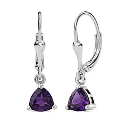 Royal Bali Collection - D'Joy African Amethyst Solitaire Lever Back Earring in Rhodium Overlay Sterling Silver 1.34 Ct.