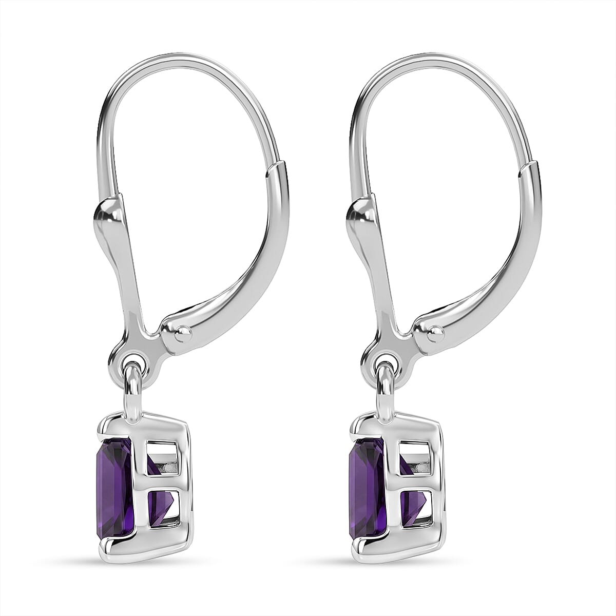 Royal Bali Collection - D'Joy African Amethyst Solitaire Lever Back Earring in Rhodium Overlay Sterling Silver 1.34 Ct.