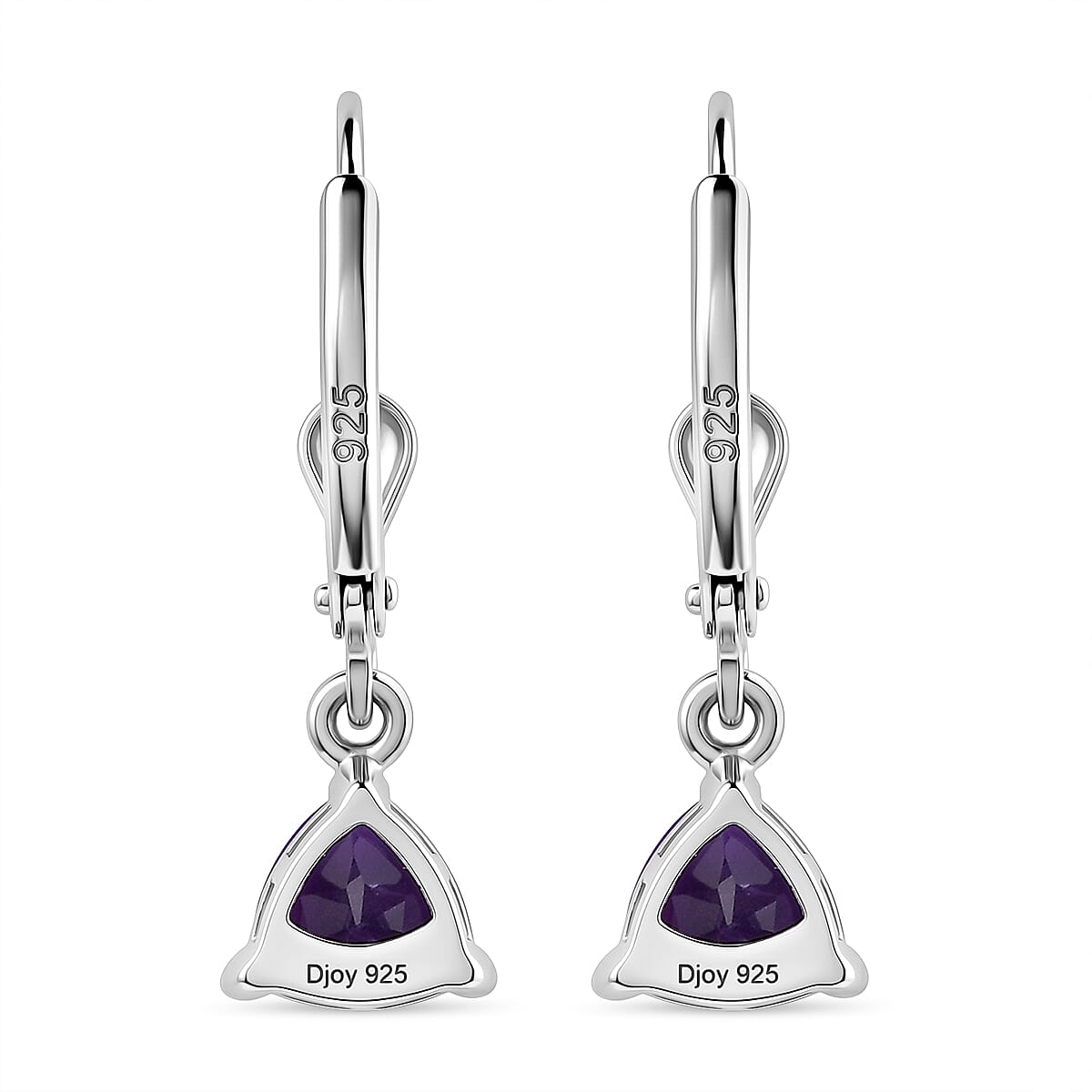 Royal Bali Collection - D'Joy African Amethyst Solitaire Lever Back Earring in Rhodium Overlay Sterling Silver 1.34 Ct.