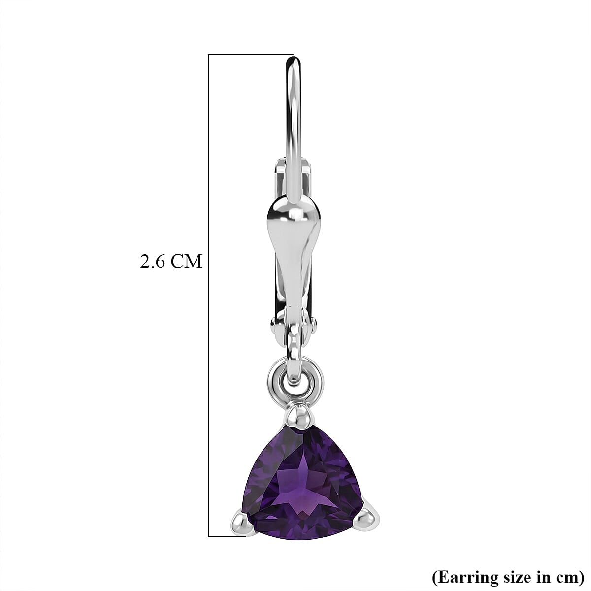 Royal Bali Collection - D'Joy African Amethyst Solitaire Lever Back Earring in Rhodium Overlay Sterling Silver 1.34 Ct.