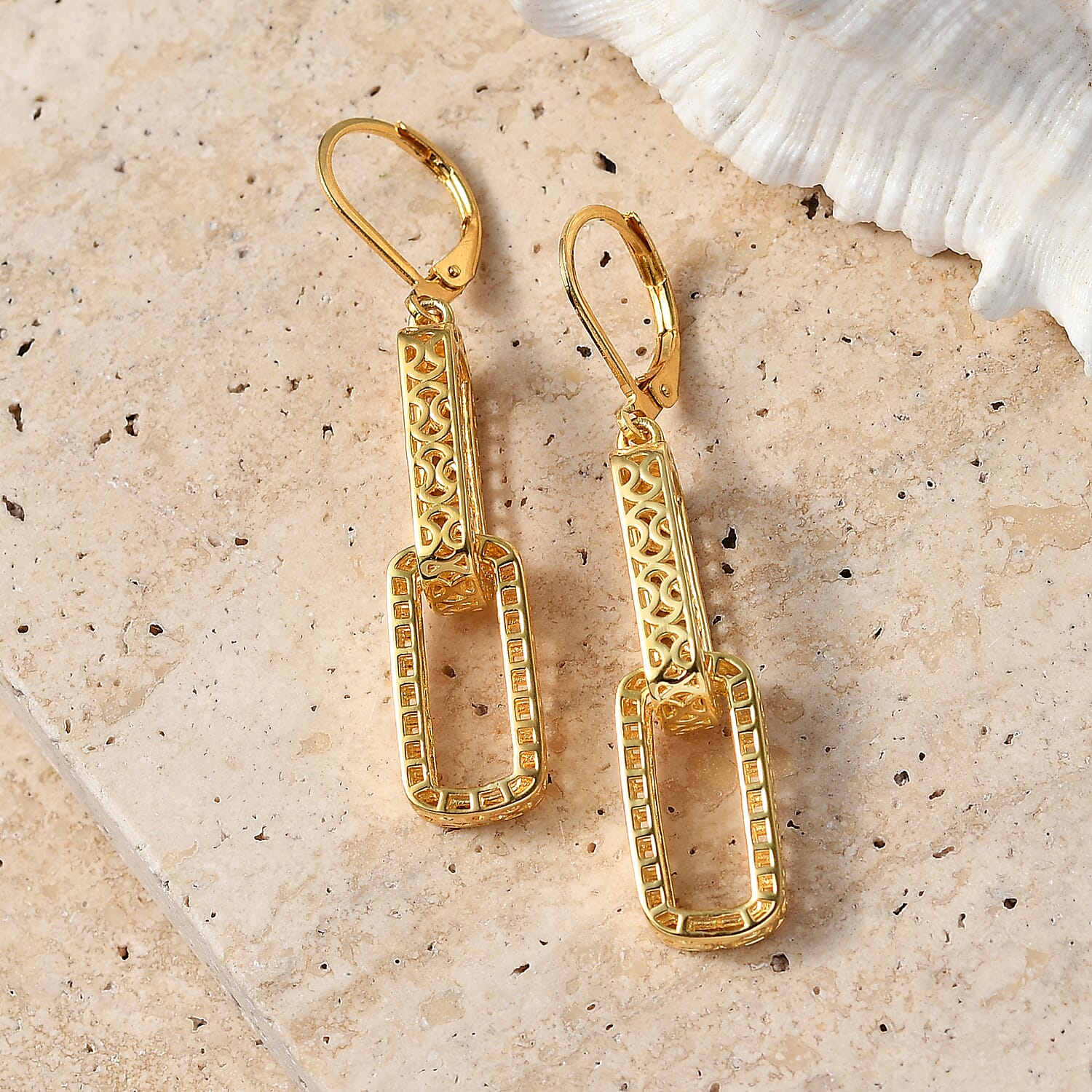 Bronzella Collection - EverTrue Geometric Drop Earring with Lever Back in 18K Gold Plating