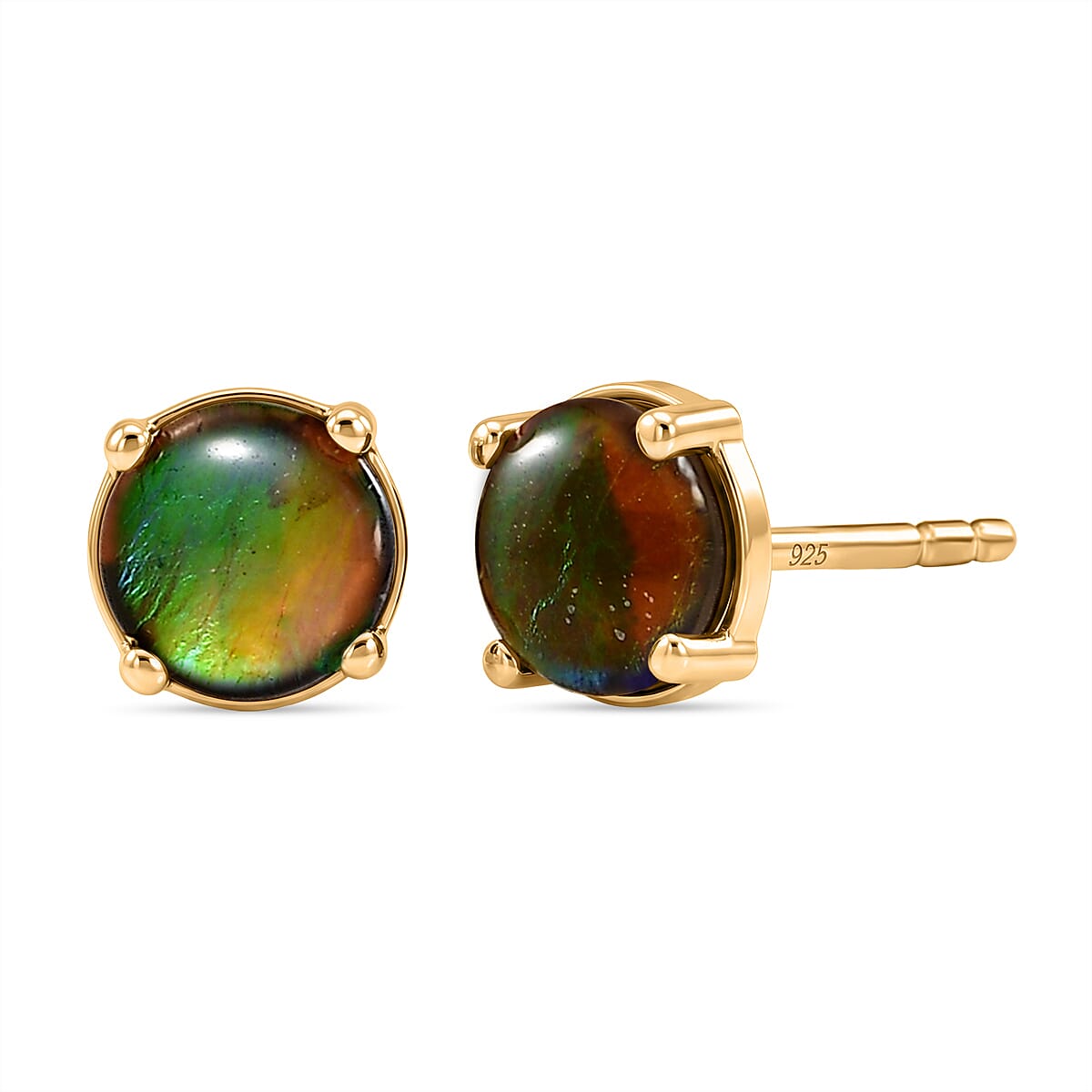 Ammolite Earring with Push Back in Yellow Gold Plated Sterling Silver 1.66 Ct.