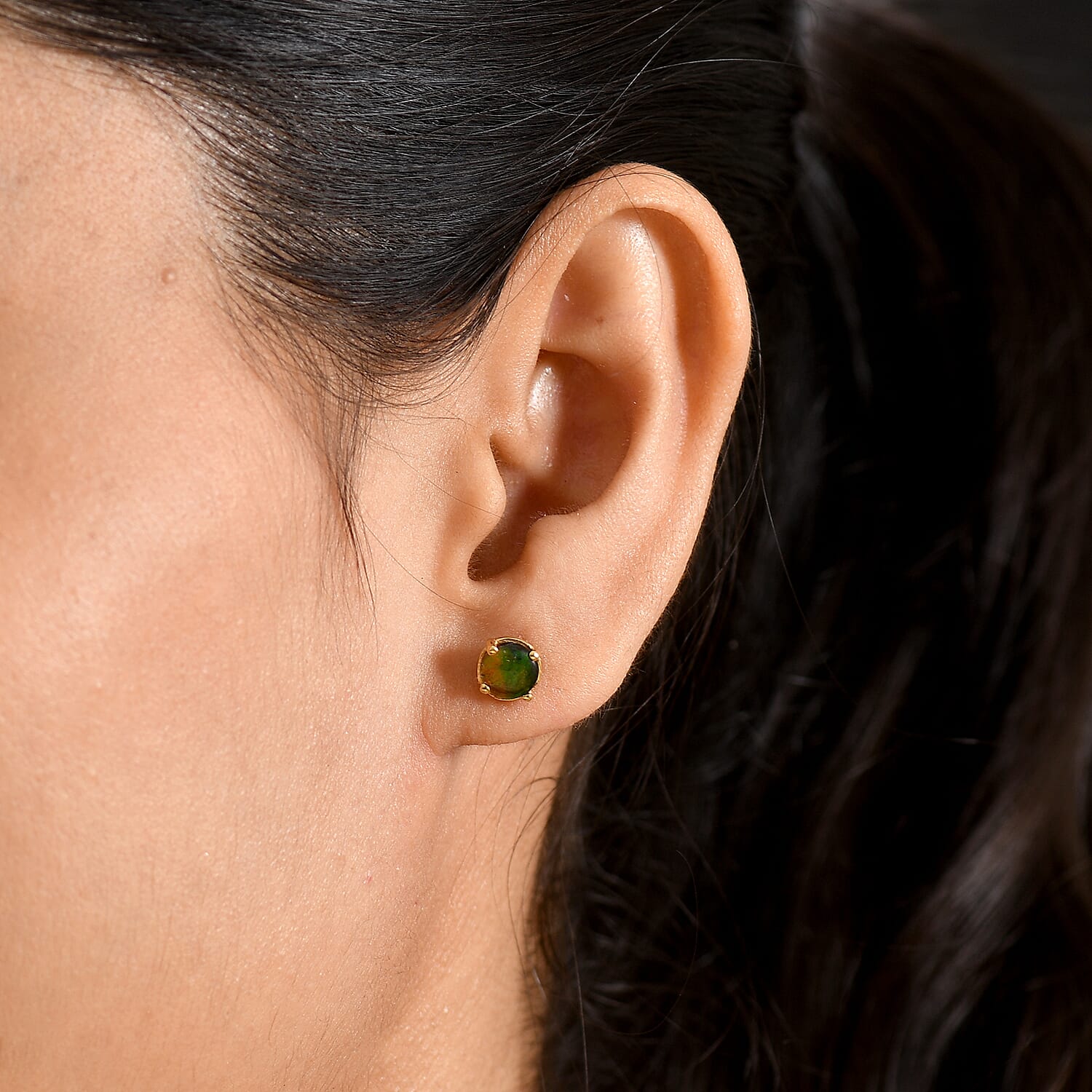 Ammolite Earring with Push Back in Yellow Gold Plated Sterling Silver 1.66 Ct.
