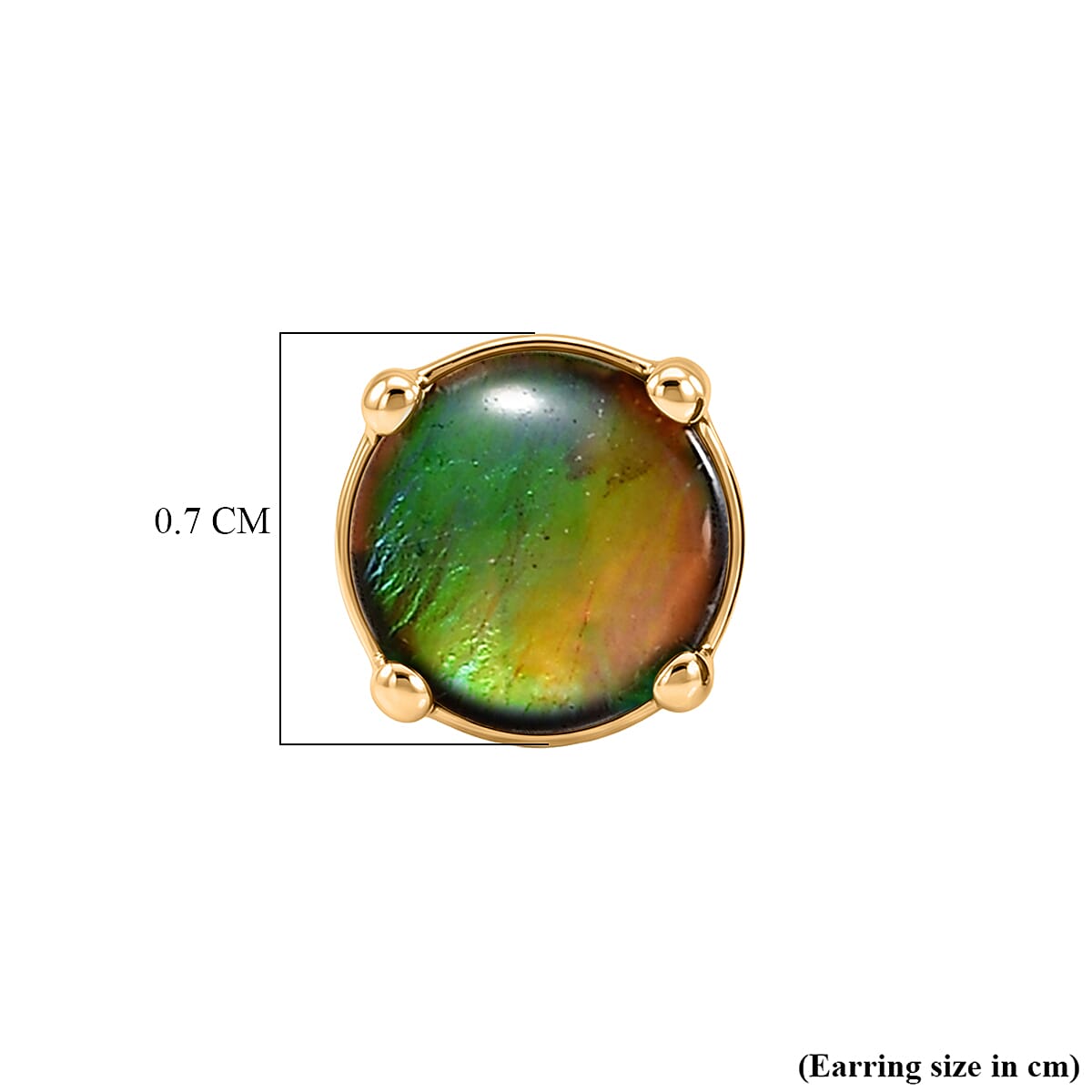 Ammolite Earring with Push Back in Yellow Gold Plated Sterling Silver 1.66 Ct.