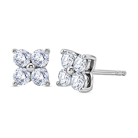 D'Joy - Moissanite Floral Push Post Earring in Platinum Overlay Sterling Silver