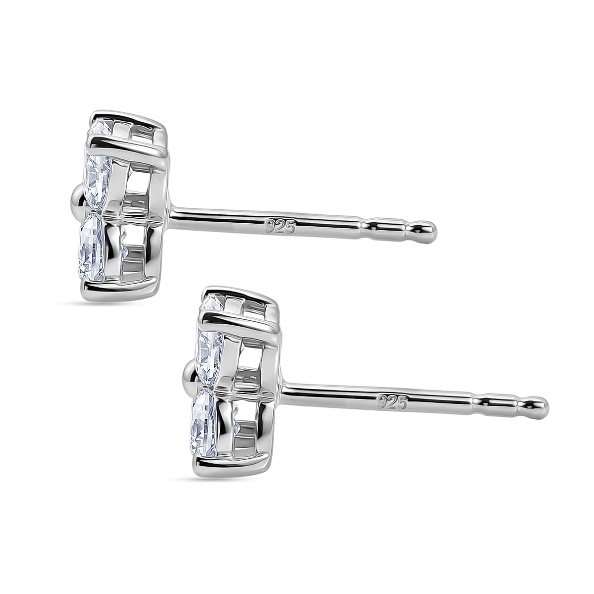 D'Joy - Moissanite Floral Push Post Earring in Platinum Overlay Sterling Silver.