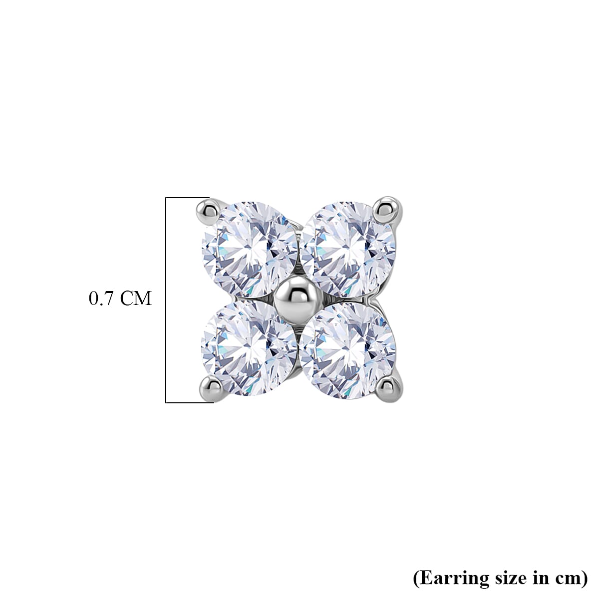D'Joy - Moissanite Floral Push Post Earring in Platinum Overlay Sterling Silver.