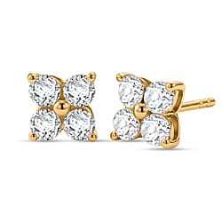 D'Joy - Moissanite Floral Push Post Earring in Platinum Overlay Sterling Silver.