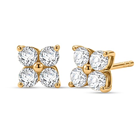 D'Joy - Moissanite Solitaire Stud Push Post Earring in Yellow Gold Plated Sterling Silver
