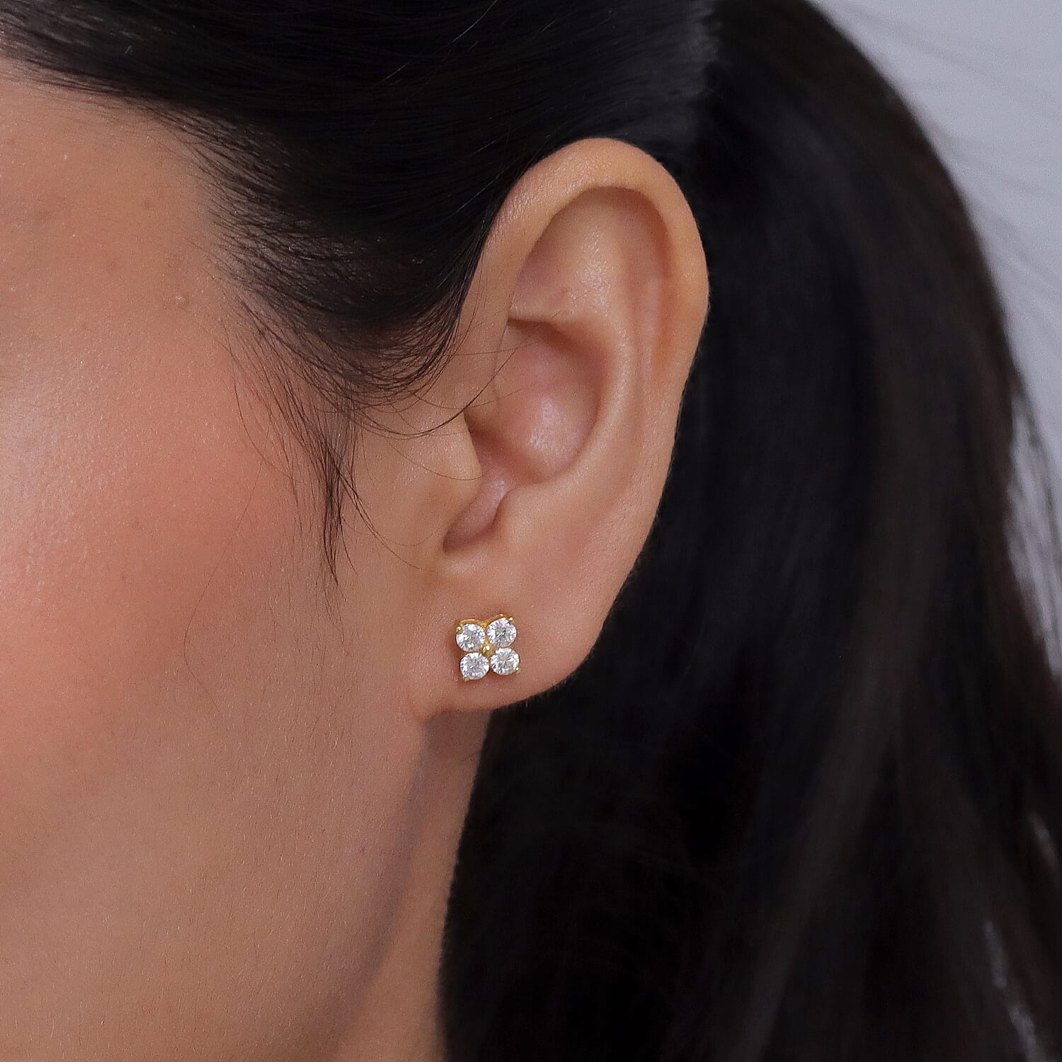 D'Joy - Moissanite Solitaire Stud Push Post Earring in Yellow Gold Plated Sterling Silver