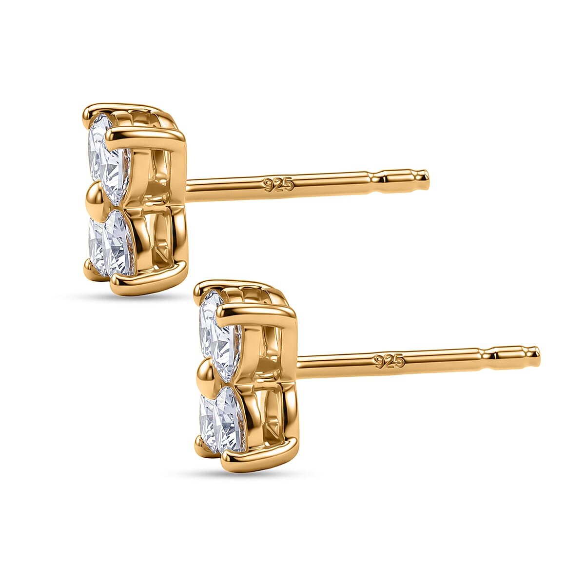 D'Joy - Moissanite Solitaire Stud Push Post Earring in Yellow Gold Plated Sterling Silver