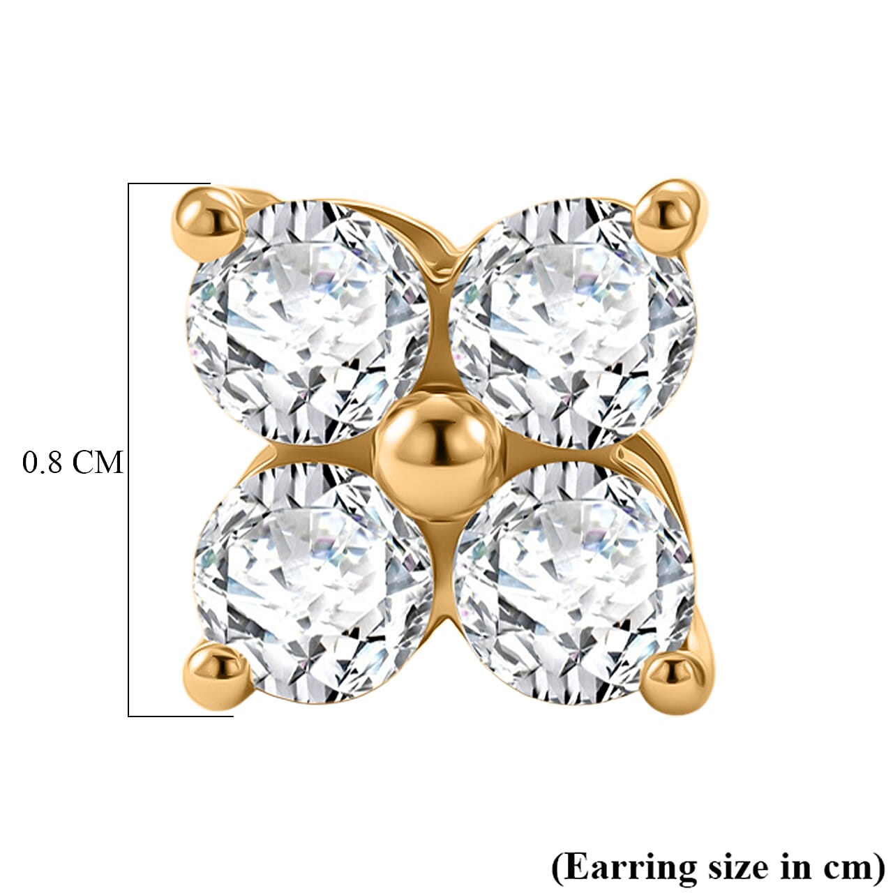 D'Joy - Moissanite Solitaire Stud Push Post Earring in Yellow Gold Plated Sterling Silver