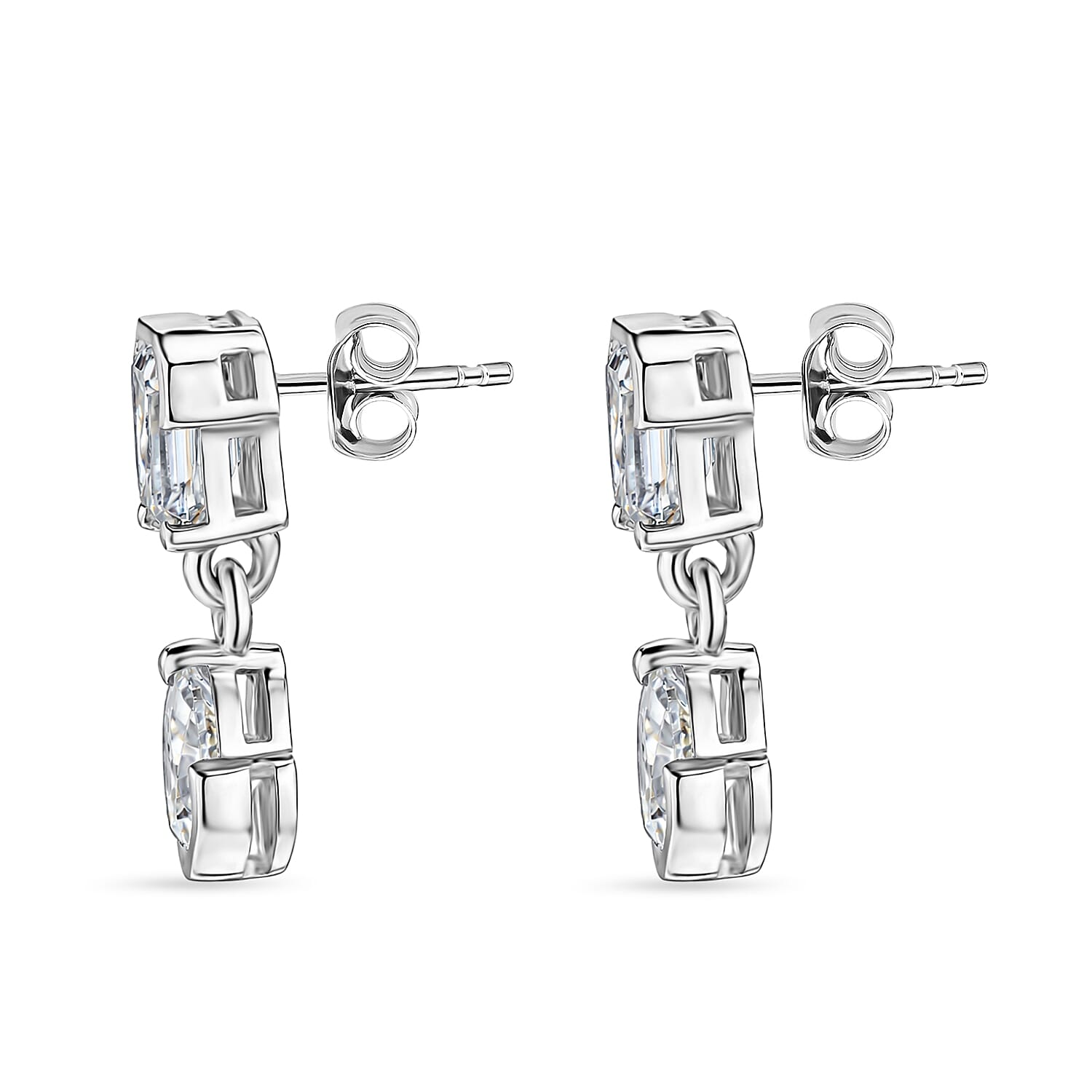 D'Joy - Moissanite Dangling Earring with Push Back in Platinum Overlay Sterling Silver 1.92 Ct.
