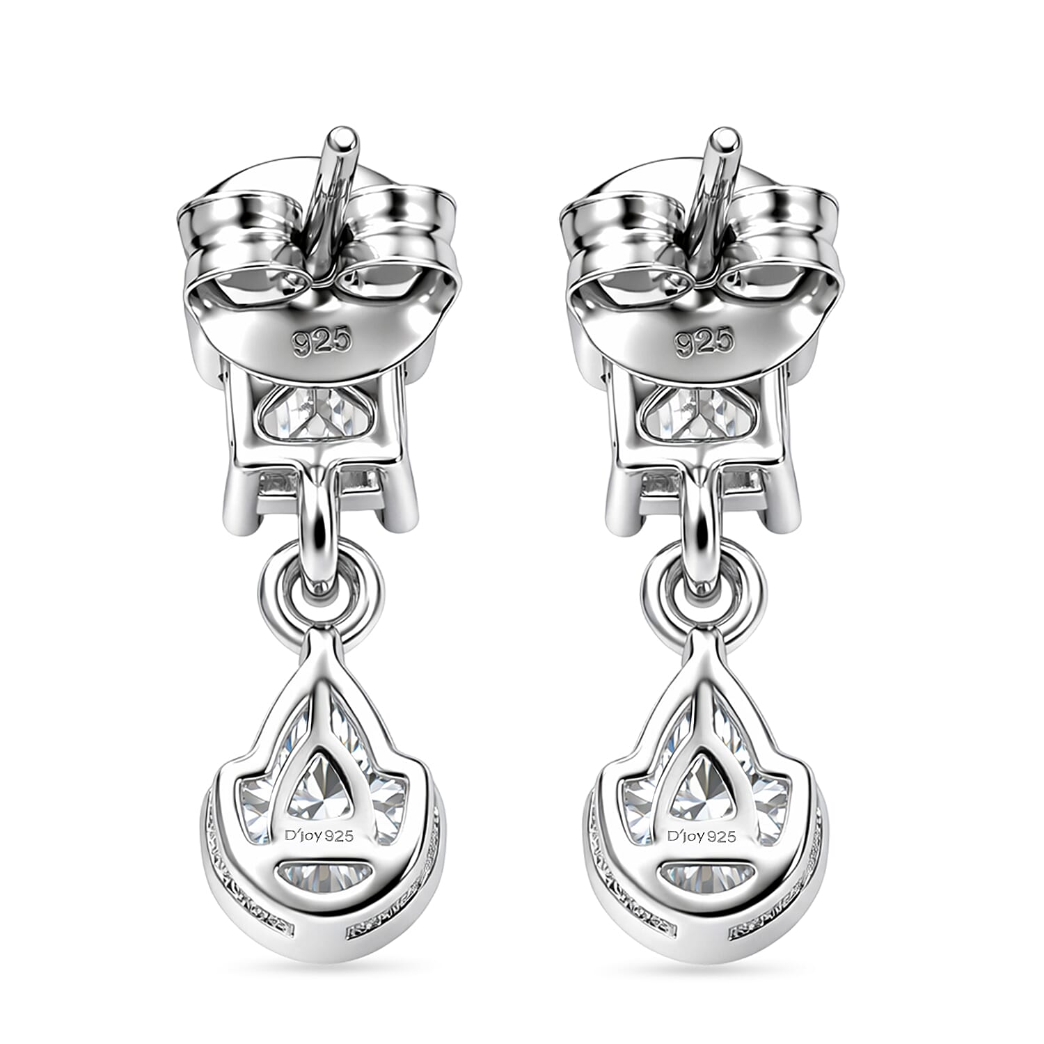 D'Joy - Moissanite Dangling Earring with Push Back in Platinum Overlay Sterling Silver 1.92 Ct.