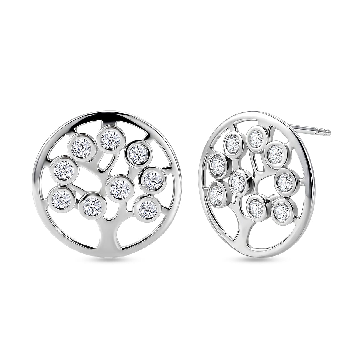 D'Joy - Moissanite Earring with Push Back in Platinum Overlay Sterling Silver