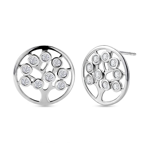 D'Joy - Moissanite Earring with Push Back in Platinum Overlay Sterling Silver