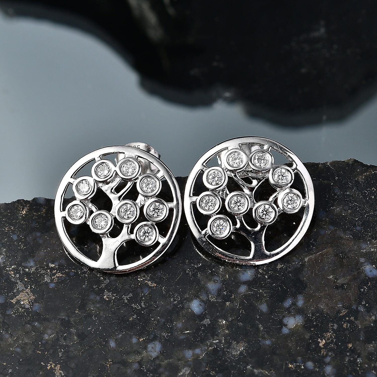 D'Joy - Moissanite Earring with Push Back in Platinum Overlay Sterling Silver