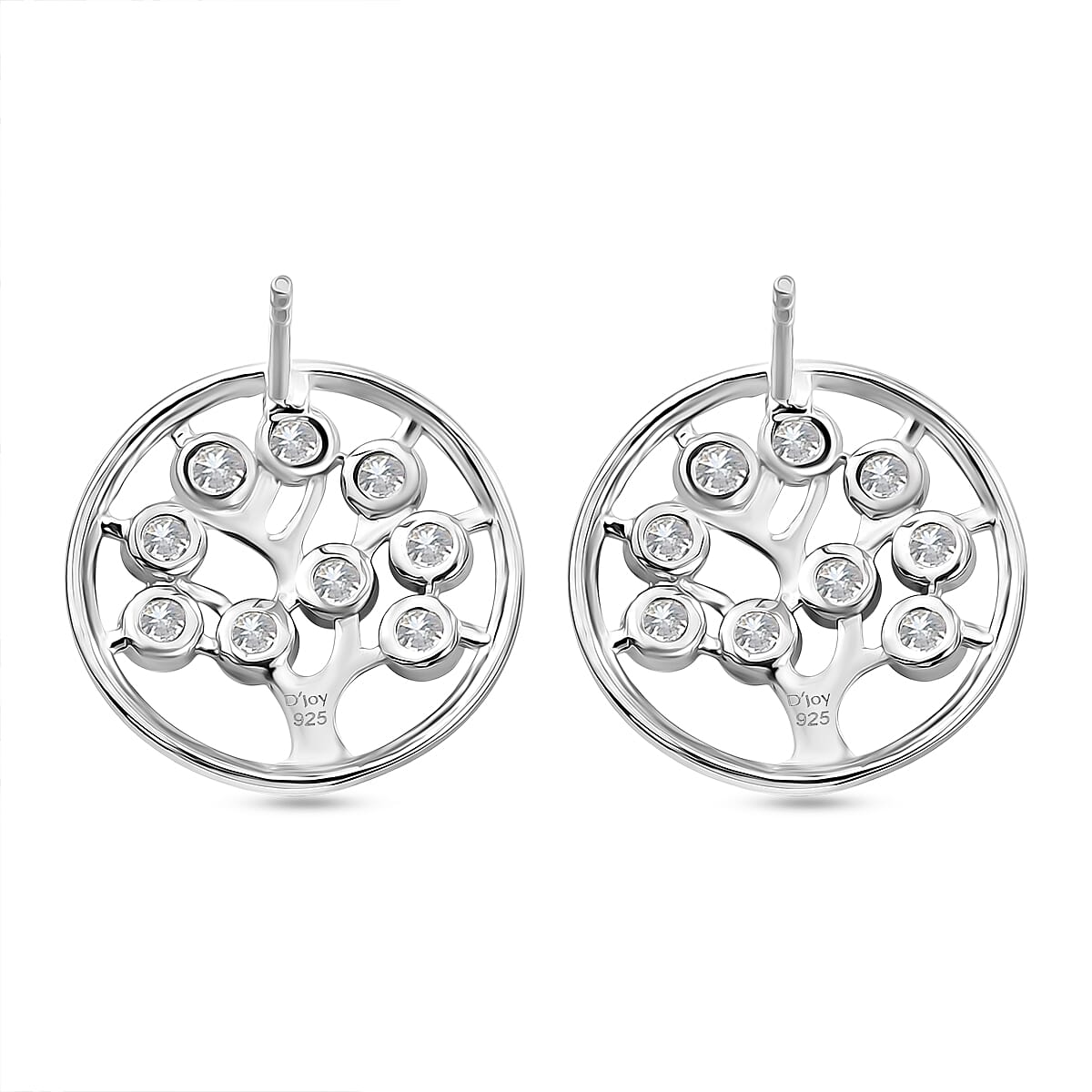 D'Joy - Moissanite Earring with Push Back in Platinum Overlay Sterling Silver
