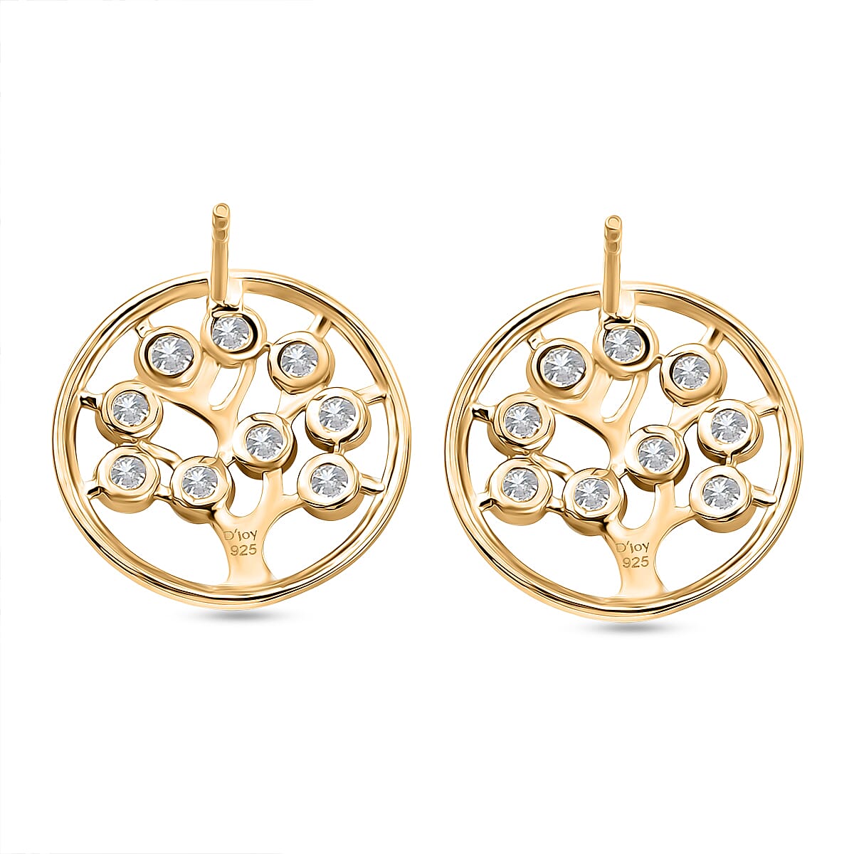 D'Joy - Moissanite Tree of Life Earring with Push Post in Yellow Gold Plated Sterling Silver