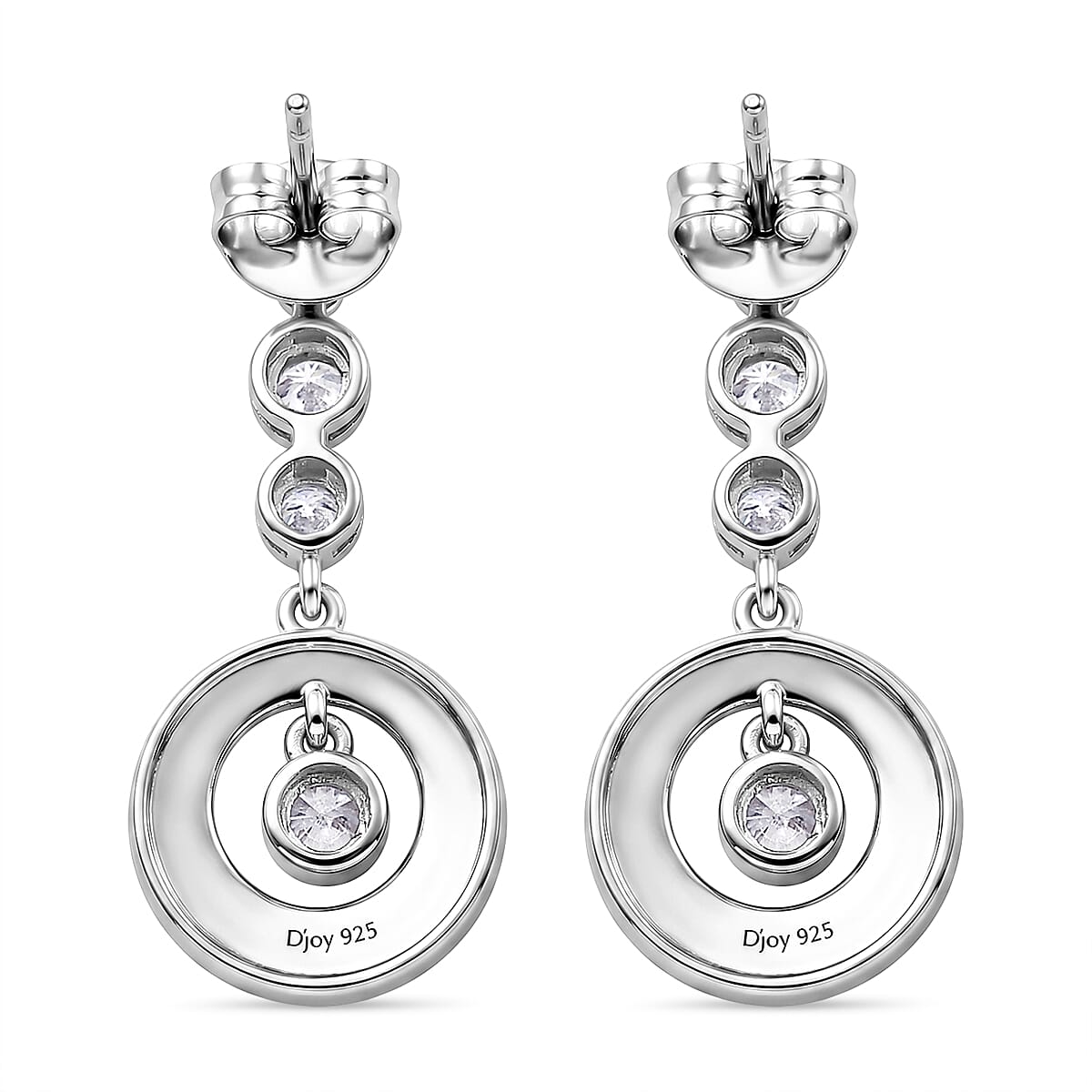 D'Joy - Moissanite Dangling Earring with Push Back in Platinum Overlay Sterling Silver