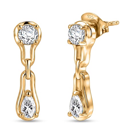 D'Joy - Moissanite Dangling Earring with Push Back in Yellow Gold Plated Sterling Silver