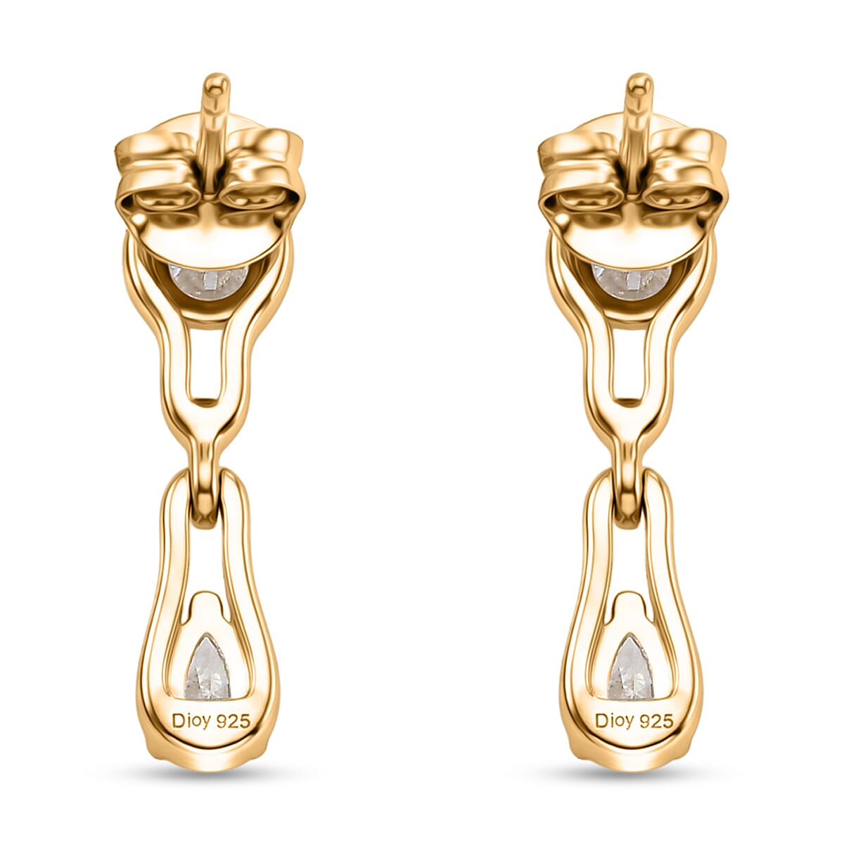 D'Joy - Moissanite Dangling Earring with Push Back in Yellow Gold Plated Sterling Silver