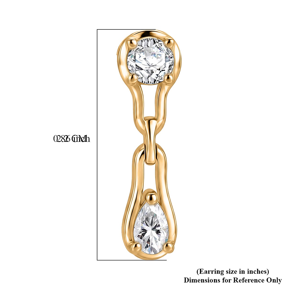 D'Joy - Moissanite Dangling Earring with Push Back in Yellow Gold Plated Sterling Silver