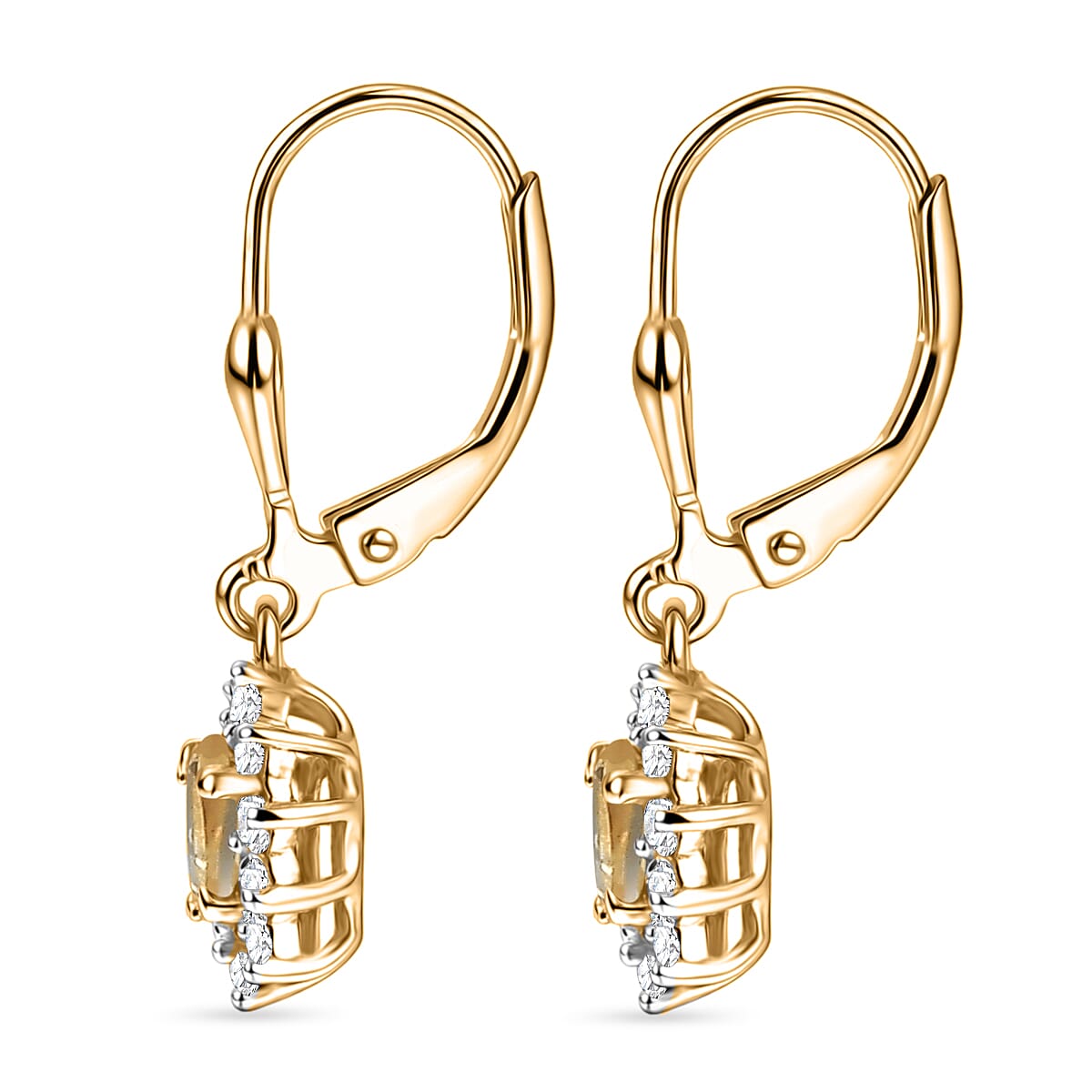 Royal Bali Collection - D'Joy Citrine & White Zircon Halo Earring with Lever Back in 18K Vermeil Yellow Gold Plated Sterling Silver 1.54 Ct.