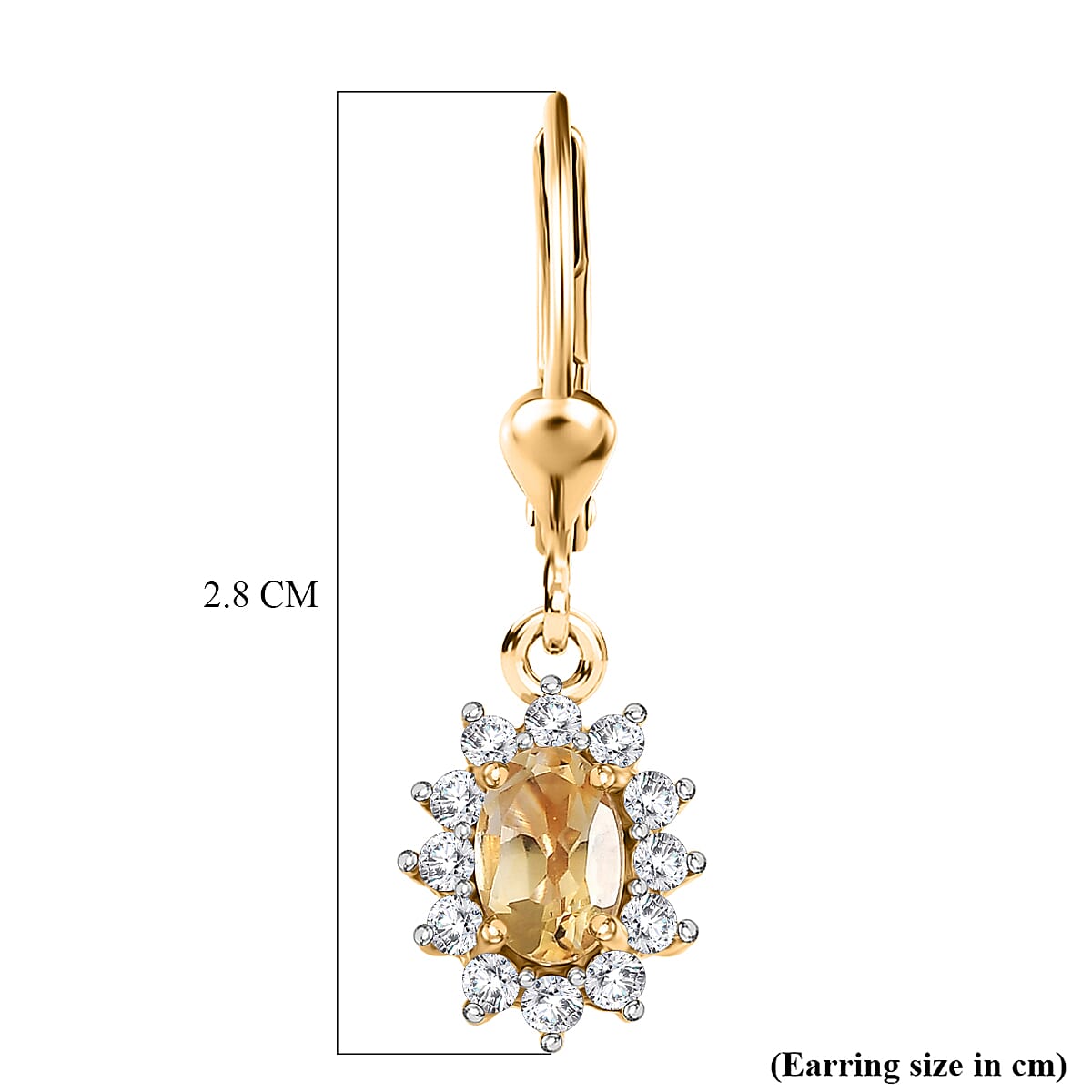 Royal Bali Collection - D'Joy Citrine & White Zircon Halo Earring with Lever Back in 18K Vermeil Yellow Gold Plated Sterling Silver 1.54 Ct.