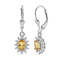 Royal Bali Collection - D'Joy Red Garnet & White Zircon Earring with Lever Back in Rhodium Overlay Sterling Silver 1.77 Ct.