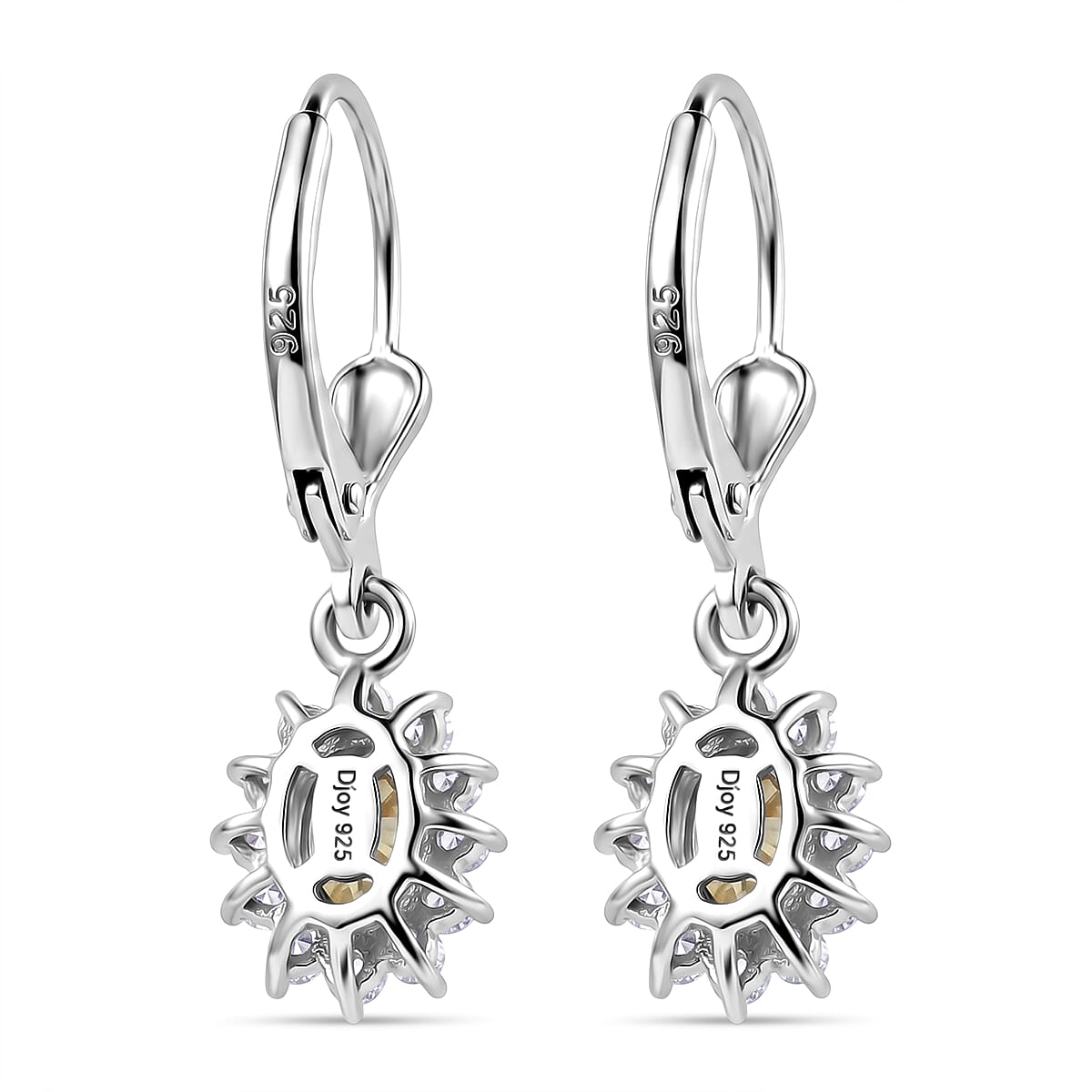 Royal Bali Collection - D'Joy Citrine & White Zircon Halo Earring with Lever Back in Rhodium Overlay Sterling Silver 1.54 Ct.
