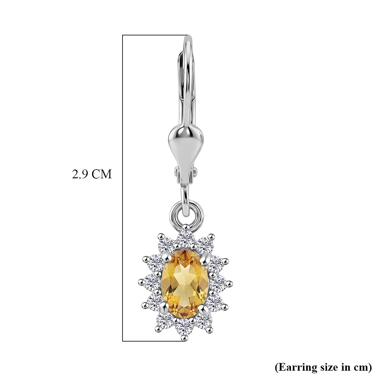 Royal Bali Collection - D'Joy Citrine & White Zircon Halo Earring with Lever Back in Rhodium Overlay Sterling Silver 1.54 Ct.