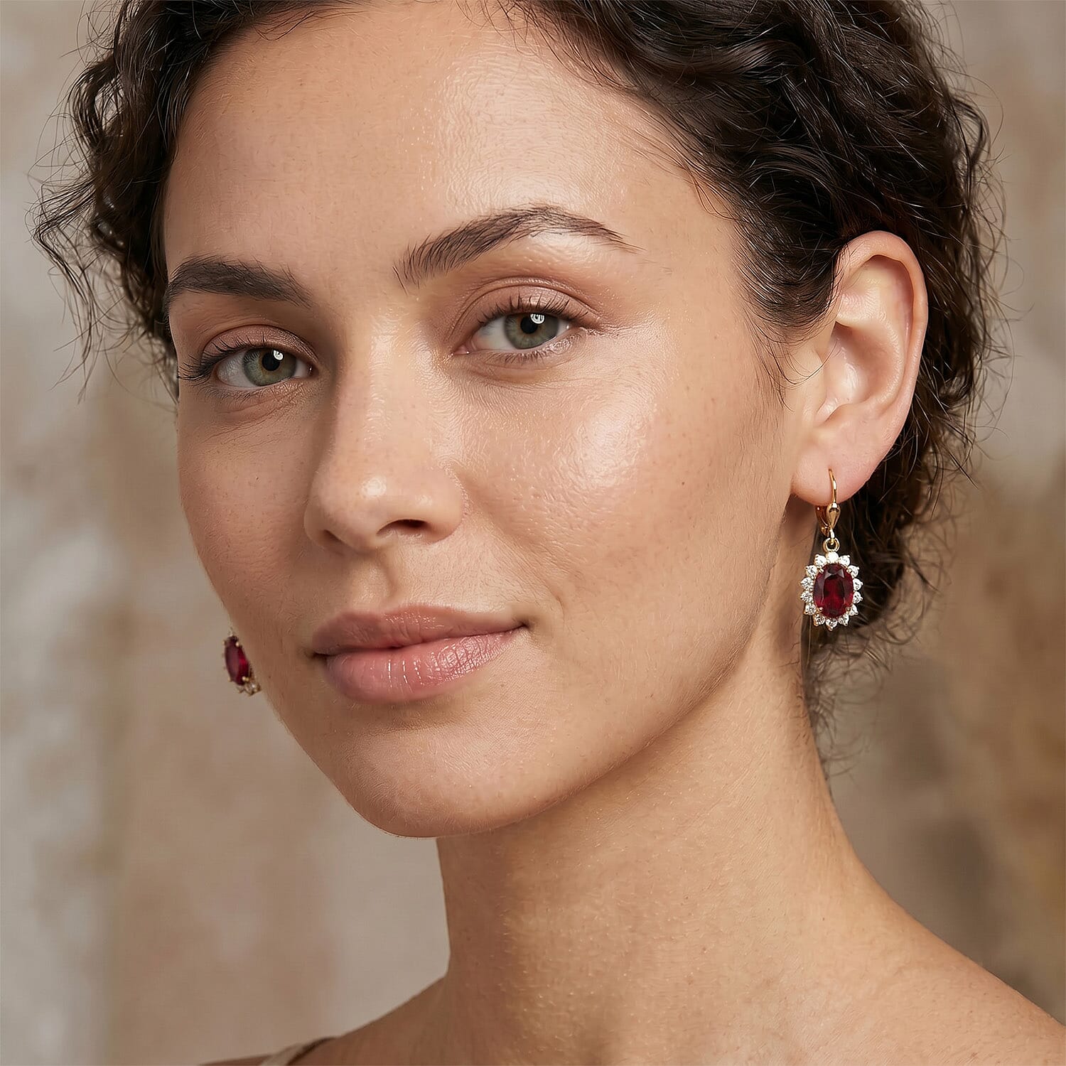 Royal Bali Collection - D'Joy Red Garnet & White Zircon Earring with Lever Back in 18K Vermeil Yellow Gold Plated Sterling Silver 1.77 Ct.