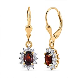 Royal Bali Collection - D'Joy Red Garnet & White Zircon Earring with Lever Back in 18K Vermeil Yellow Gold Plated Sterling Silver 1.77 Ct.