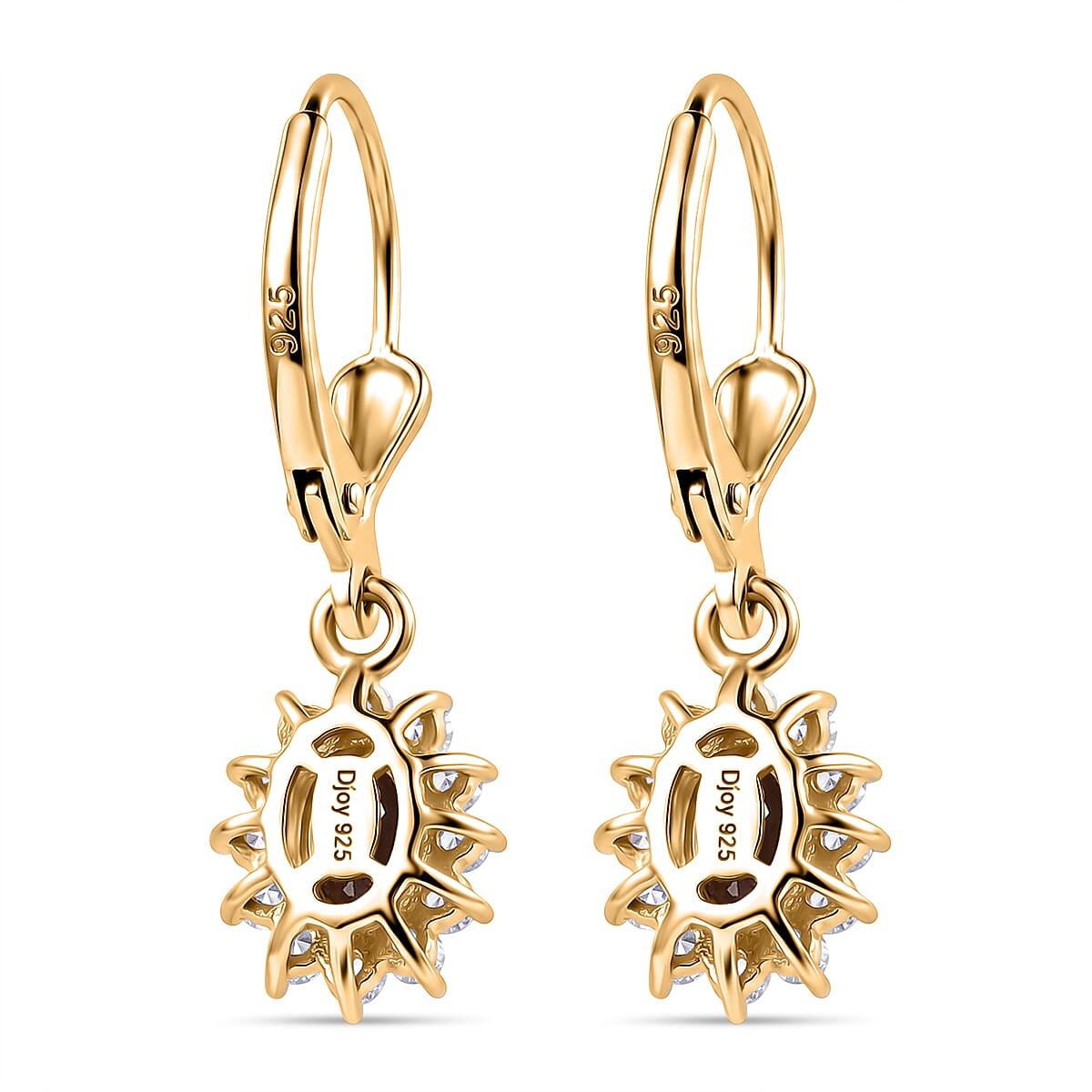 Royal Bali Collection - D'Joy Red Garnet & White Zircon Earring with Lever Back in 18K Vermeil Yellow Gold Plated Sterling Silver 1.77 Ct.
